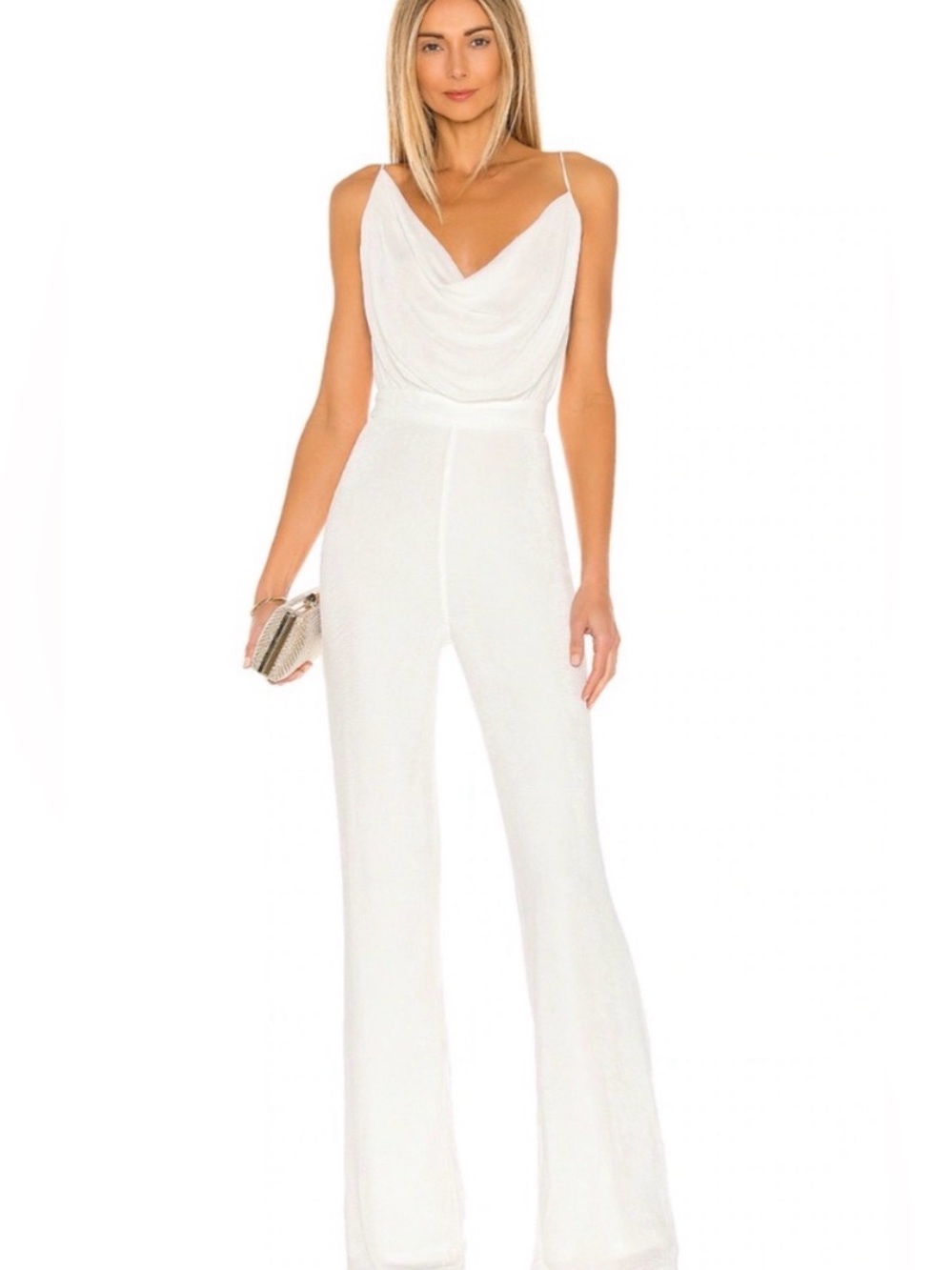 MISHA Moyra Ivory White Jumpsuit Cowl Neck Size 2 
Elegsnt